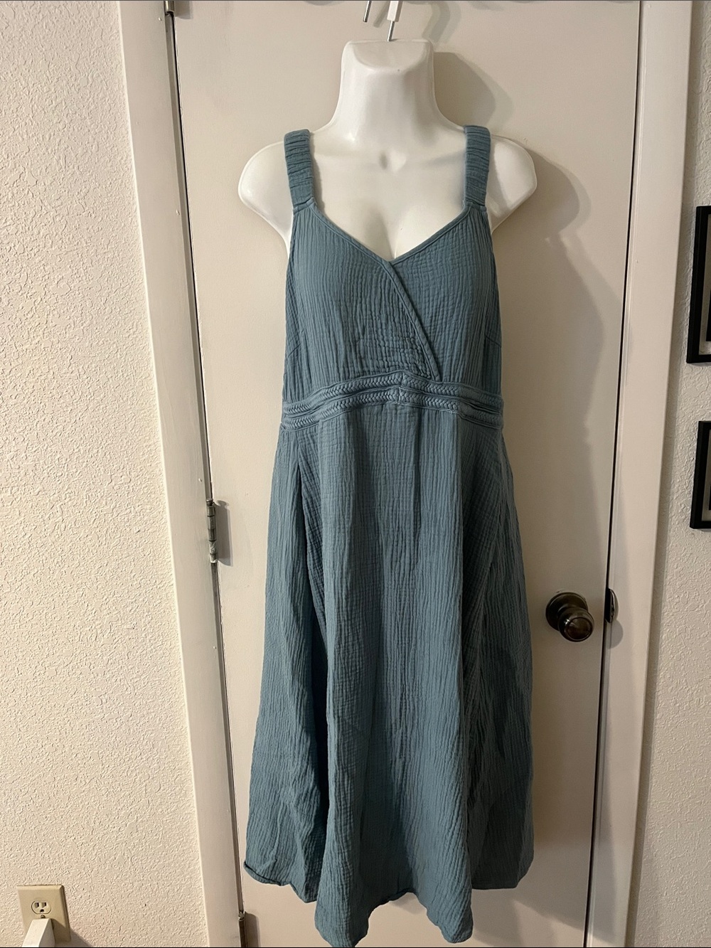 BloomChic Dusty Blue Textured Maxi Dress with Wide Straps